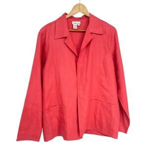 Coldwater Creek Coral 100% Linen Blazer Size L Classic‎ Breathable